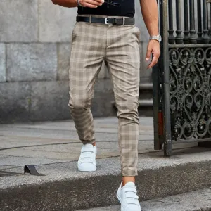 Casual Stretch Wear Flared bottom West Louis? Fashion Plaid Mid Waist Button Trouser
