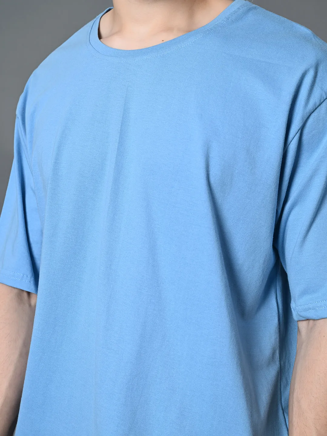 Relaxed Oversized 100% Cotton Solid Tee ?C Sky Blue Fresh Style Trend