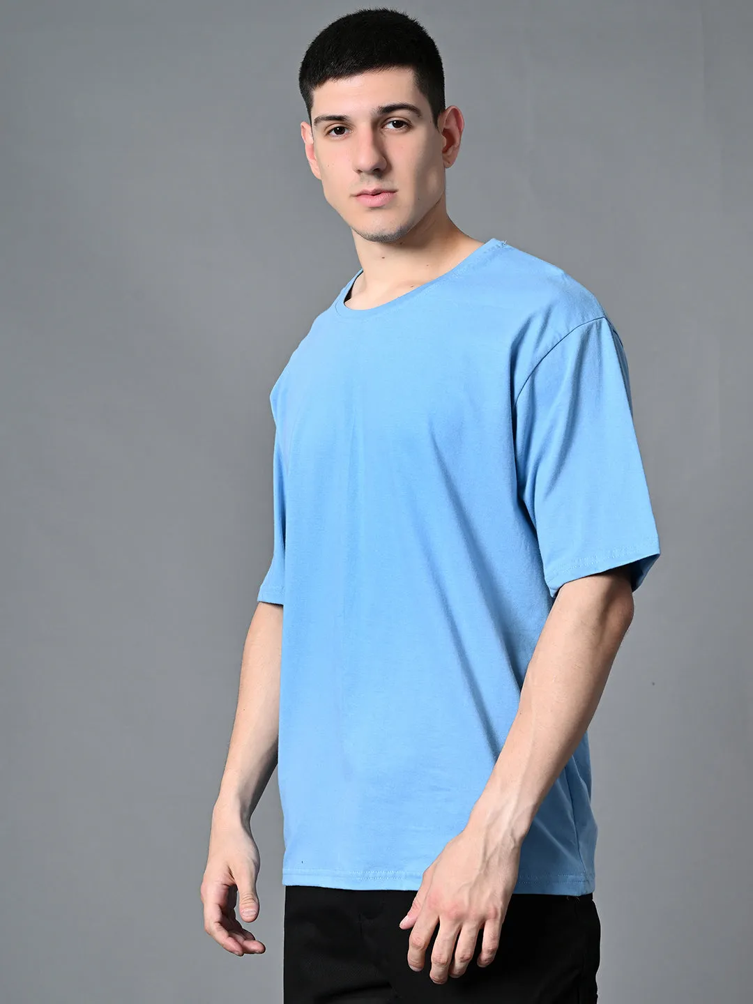 Relaxed Oversized 100% Cotton Solid Tee ?C Sky Blue Ultra Soft Blend Party fun