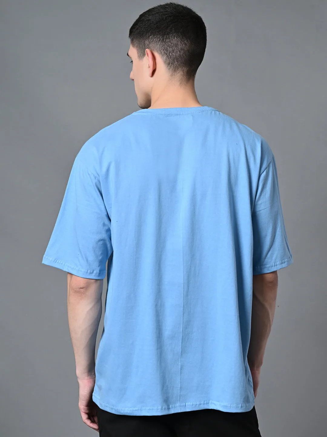 Relaxed Oversized 100% Cotton Solid Tee ?C Sky Blue Chill Design Quick Fit Stretch