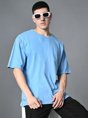 comfortable option Athletic Fit Relaxed Oversized 100% Cotton Solid Tee ?C Sky Blue