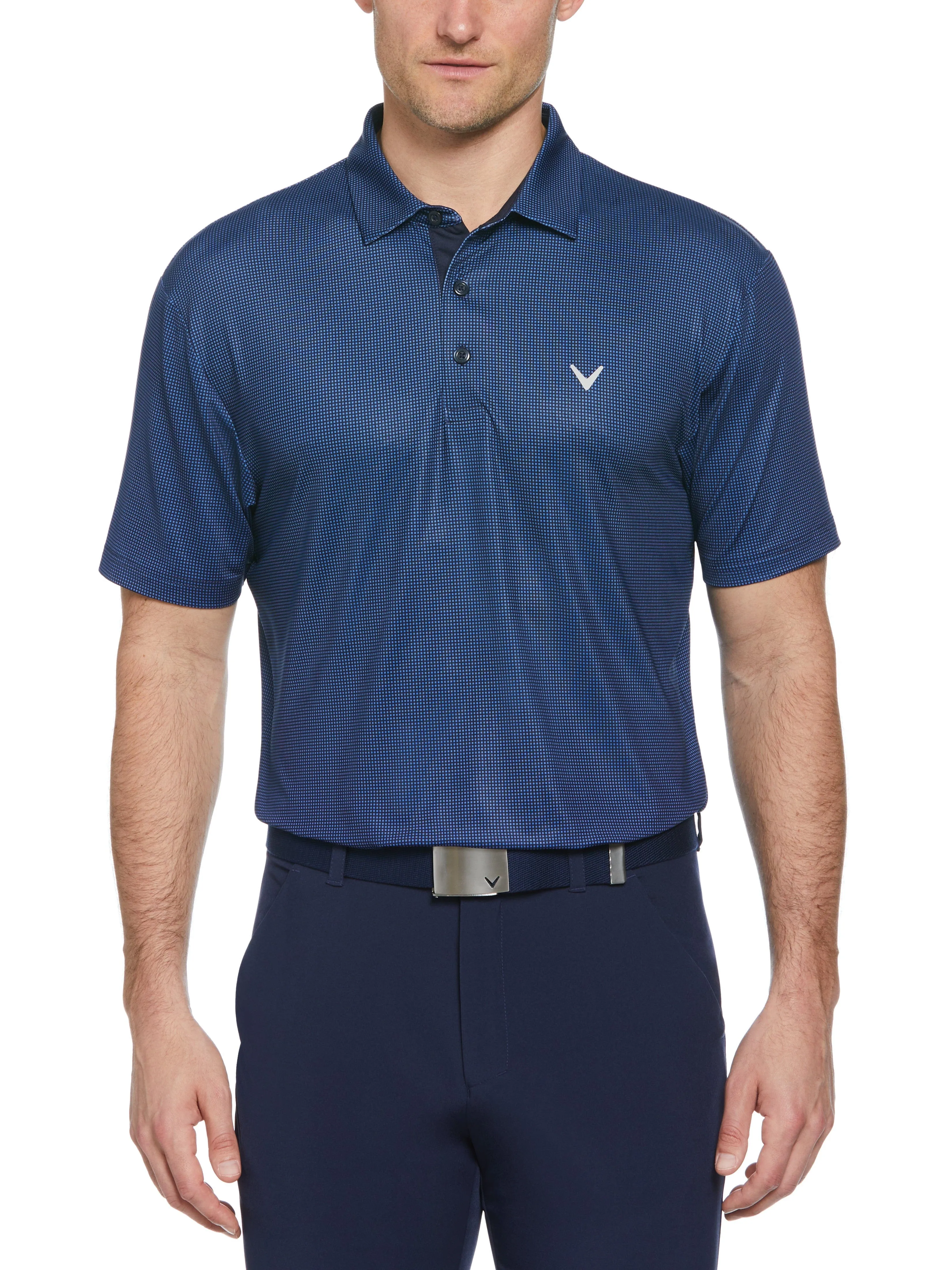 Mens Gingham Print Golf Polo Subtle ToneOnTone Stitching