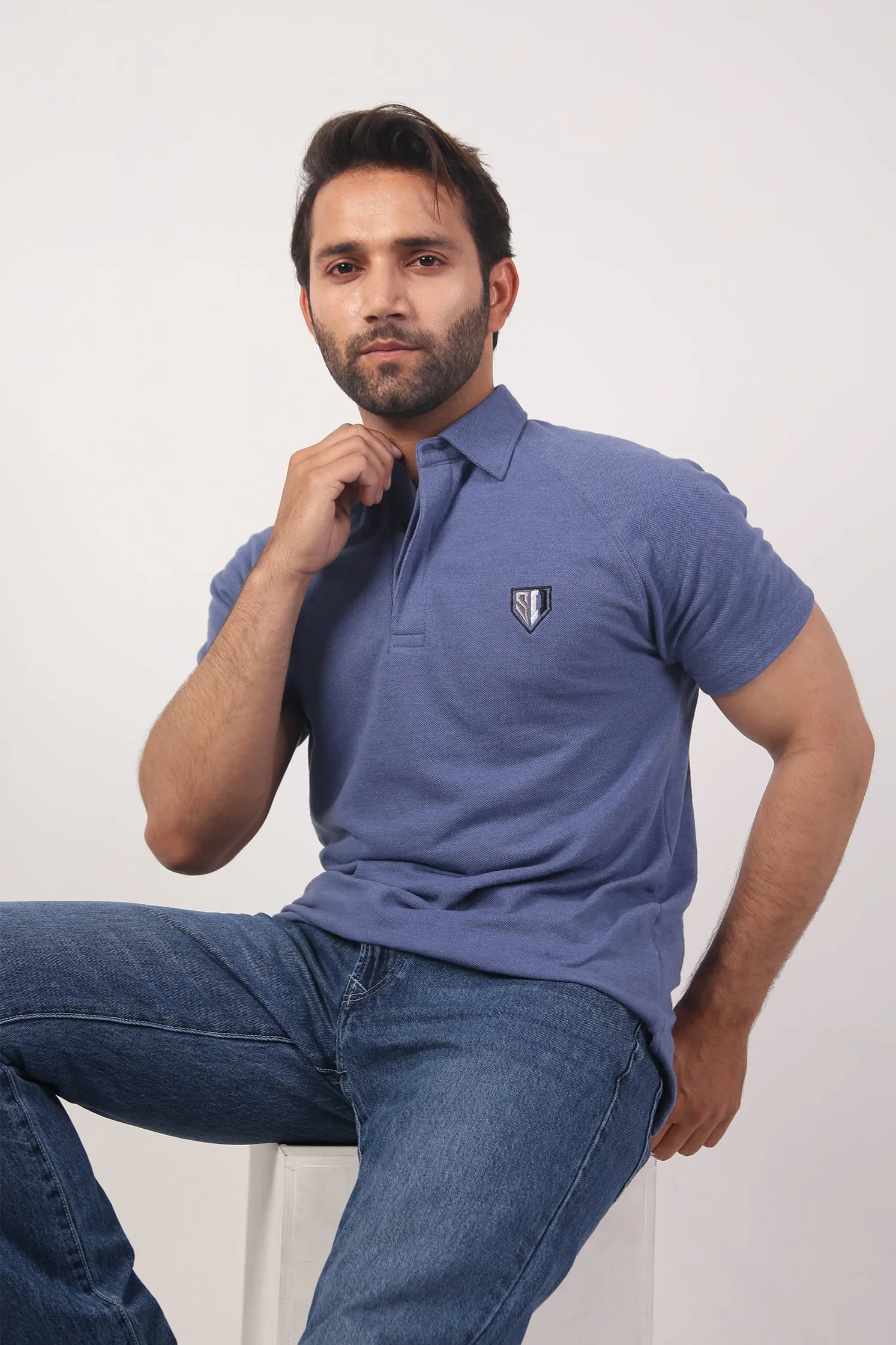 Chic Essentials MEN'S POLO TEAL BLUE FRONT EMB