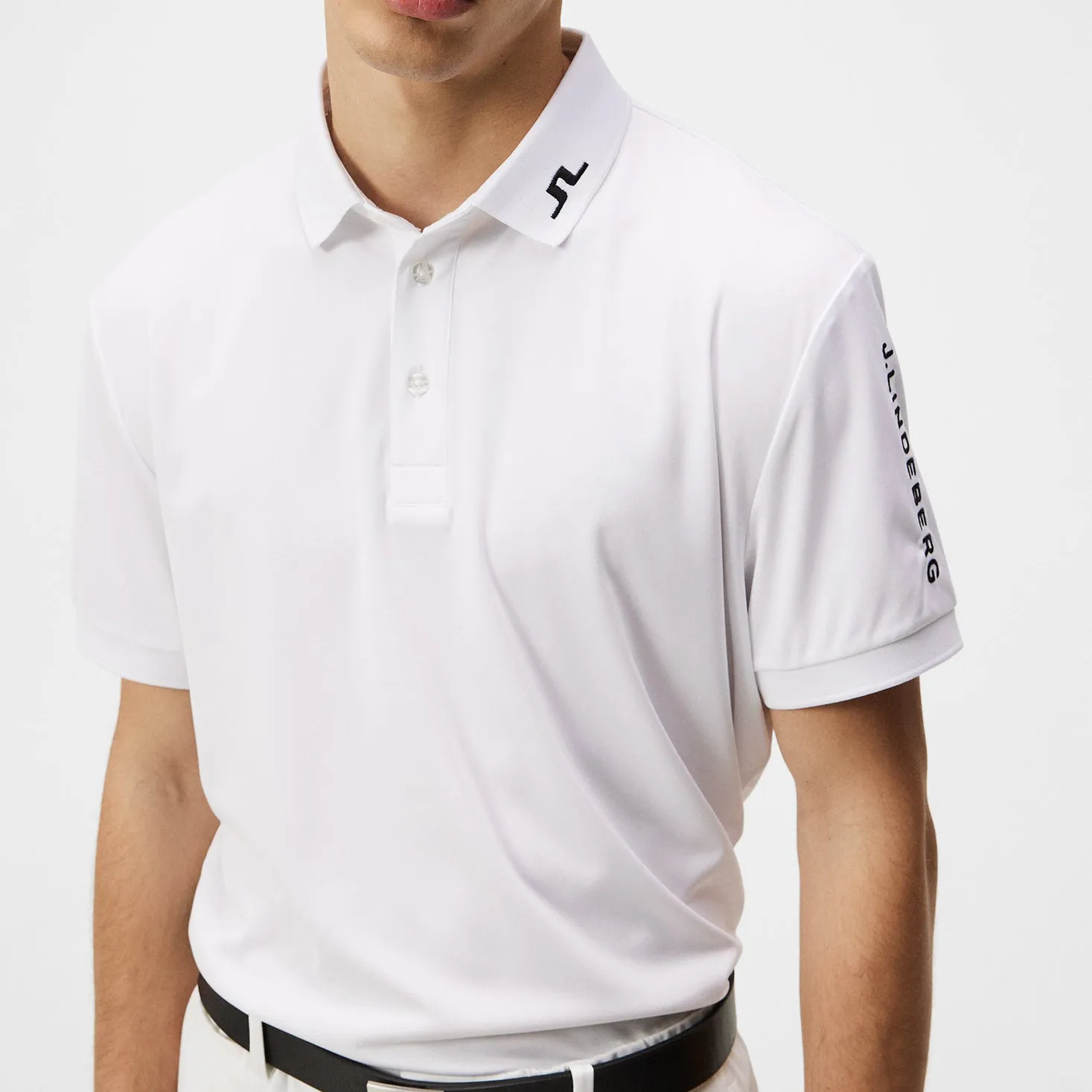 J.Lindeberg Tour Tech Regular Fit Golf Polo Shirt - White Light Fabric Active Flex