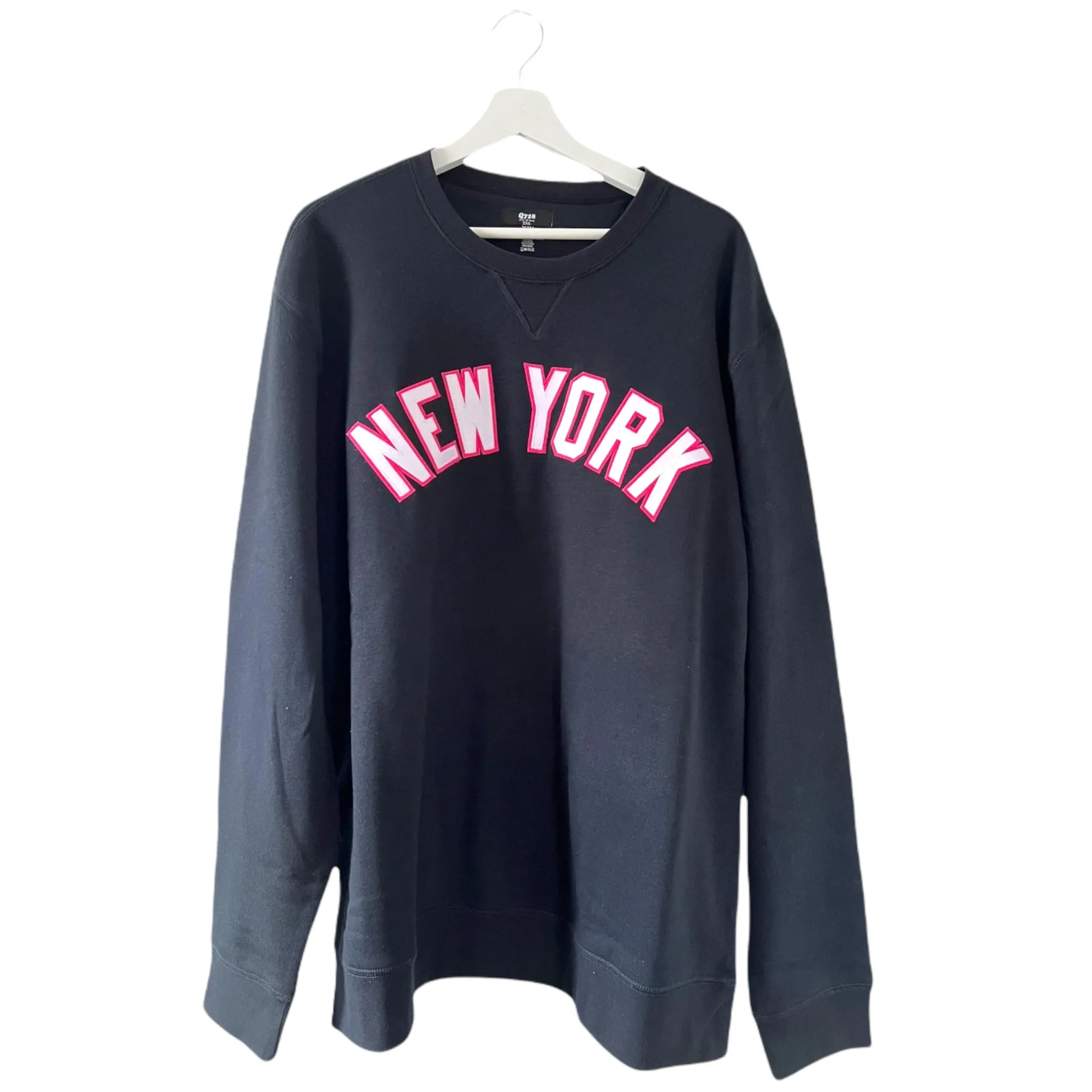 New York Crewneck Hot Pink Outline Chic Comfort Shiny Finish