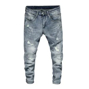 Minimalist Style Holiday Vibes Weekend Warrior West Louis? Men Skinny High Street Style Ripped Jeans
