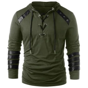 West Louis? Faux Leather Sleeve Drawstring Hoodie loop accents