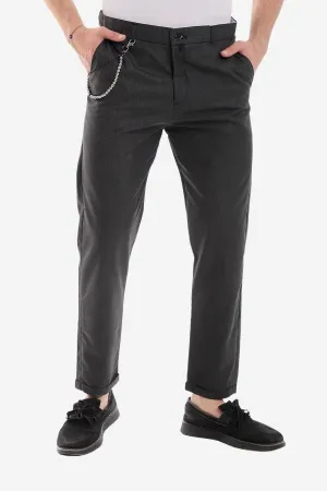Slub Pattern Classic Chino Pants ?C Black Hip Friendly Pockets Tagless Design
