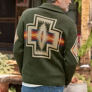 West Louis? Classic Jacquard Long Sleeved Sweater Cardigan Laid-Back Outfit Night Out