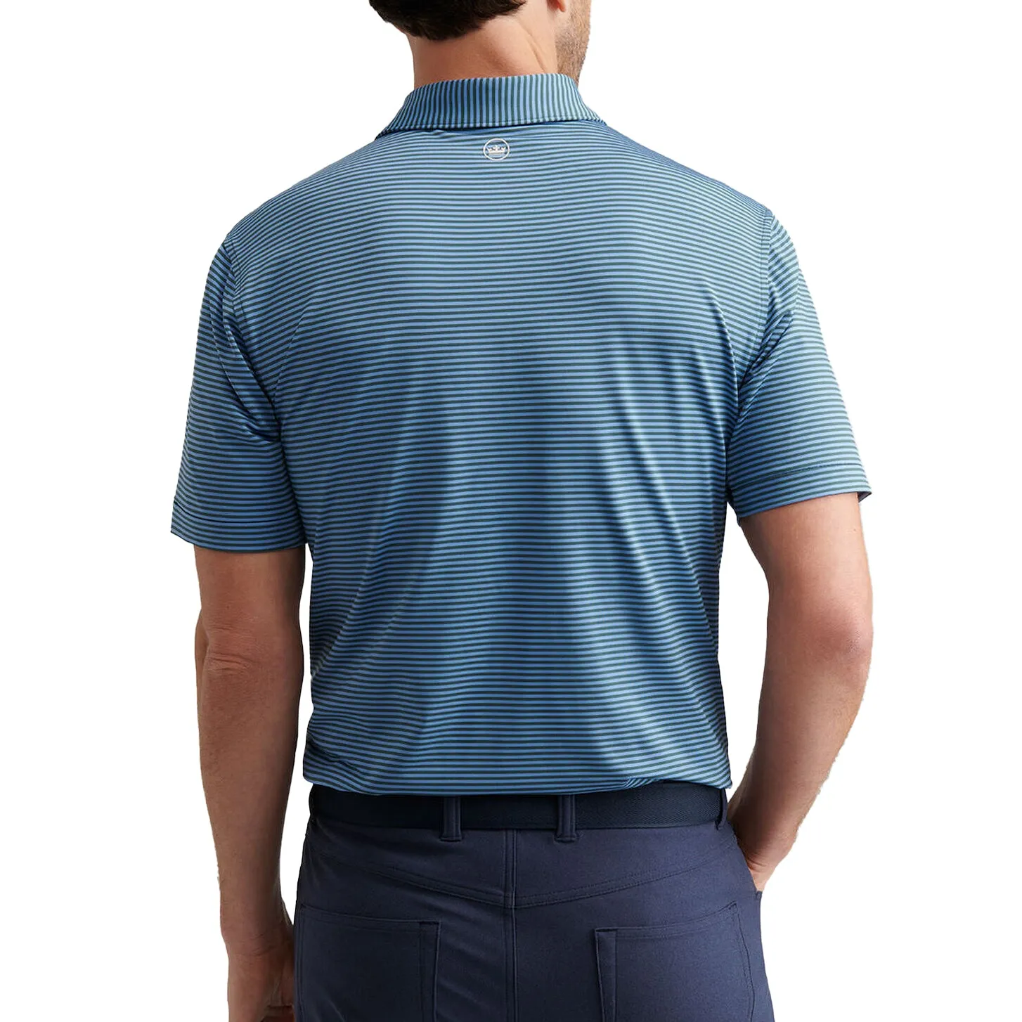 Peter Millar Hales Performance Jersey Golf Polo Shirt - Navy/Cottage Blue Work Appropriate