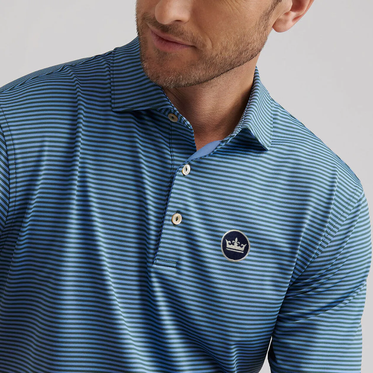 Trendy Look Youthful Appeal Peter Millar Hales Performance Jersey Golf Polo Shirt - Navy/Cottage Blue