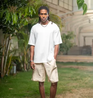 Oversized Linen Shorts - Beige UV Protection Adjustable Drawcord