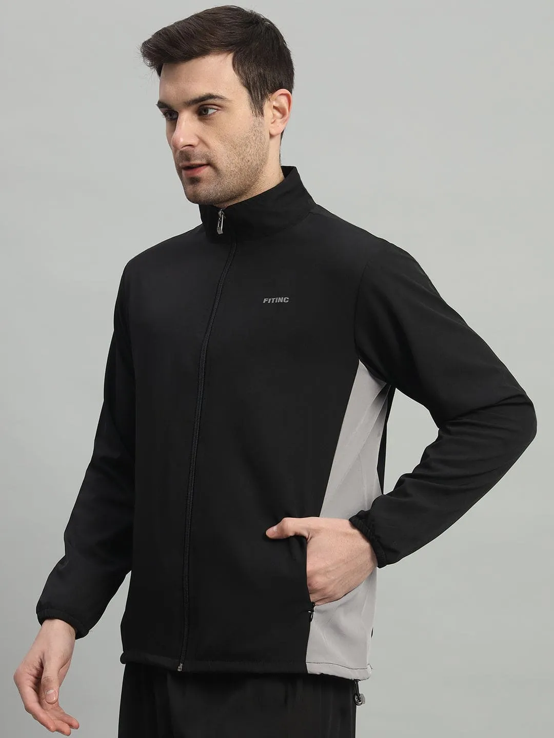 Two-Tone Sports Jacket - Black & Light Grey Recycled Polyester Blend