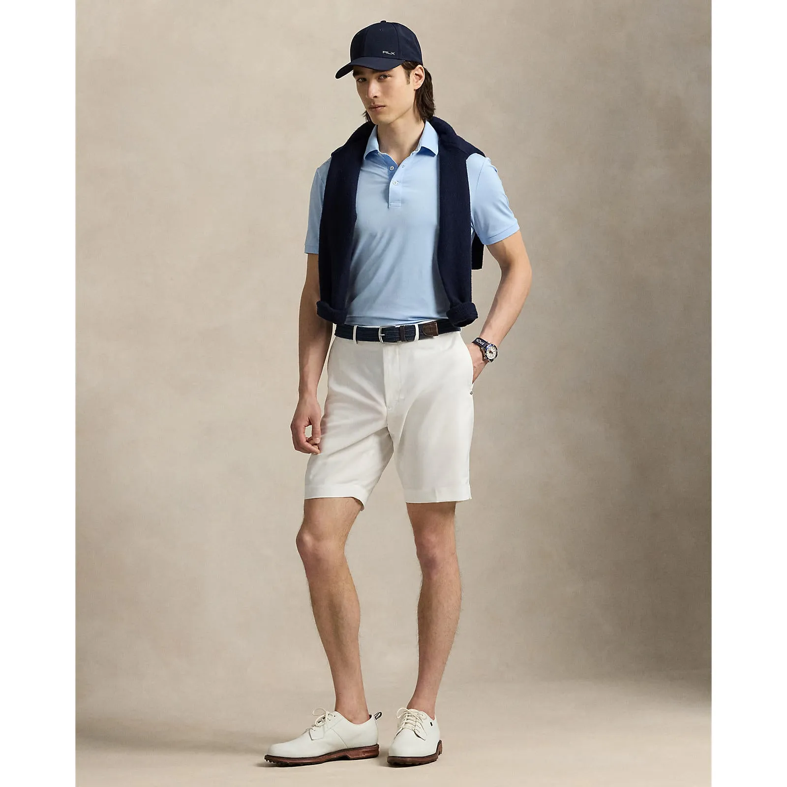 RLX Ralph Lauren Lightweight Airflow Jersey Golf Polo Shirt - Office Blue Brushed Interior