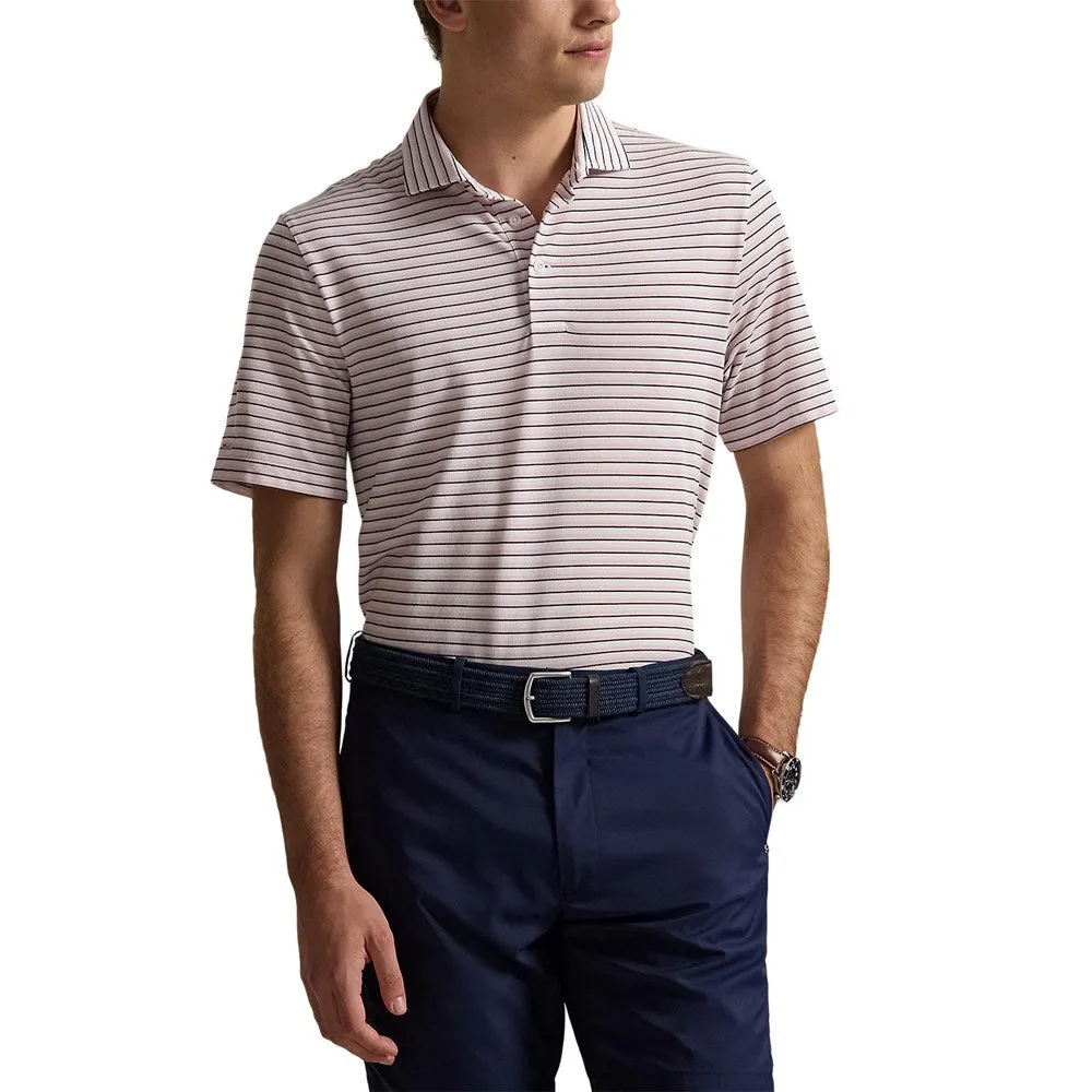 RLX Ralph Lauren Stripe Tour Pique Golf Polo Shirt - Garden Pink Multi Dress Up Or Down Gym To Office