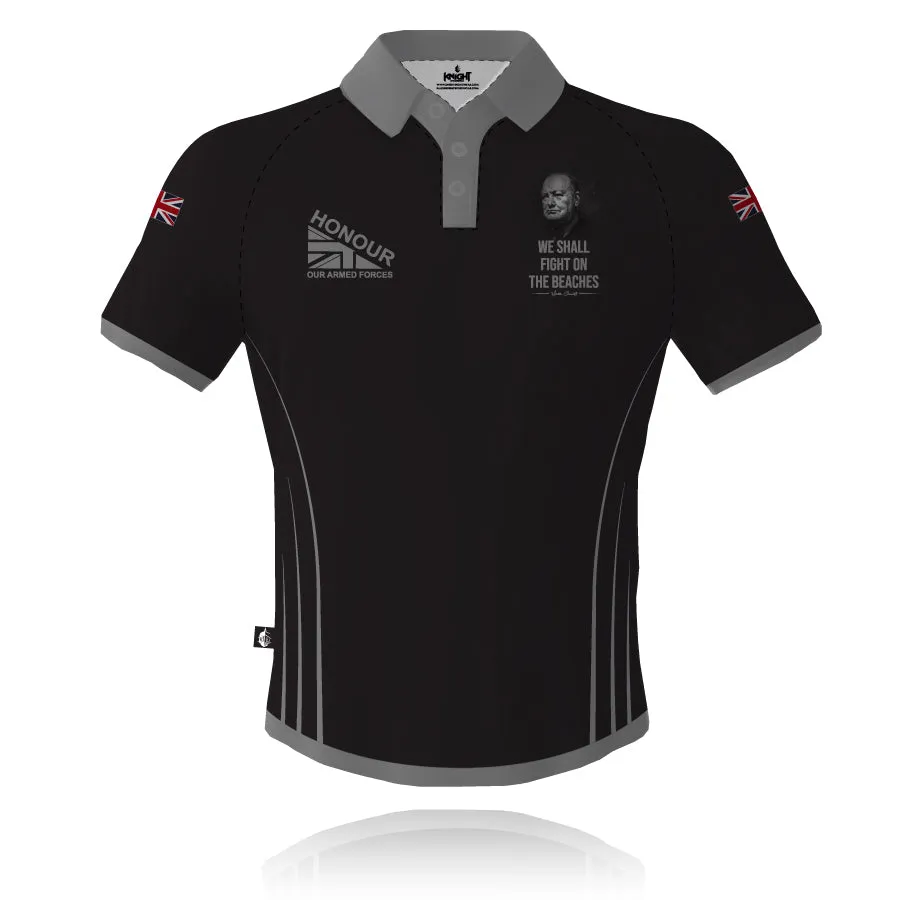 Winston Churchill "We Shall Fight on the Beaches"?- Tech Polo NonChafing Seam Placement