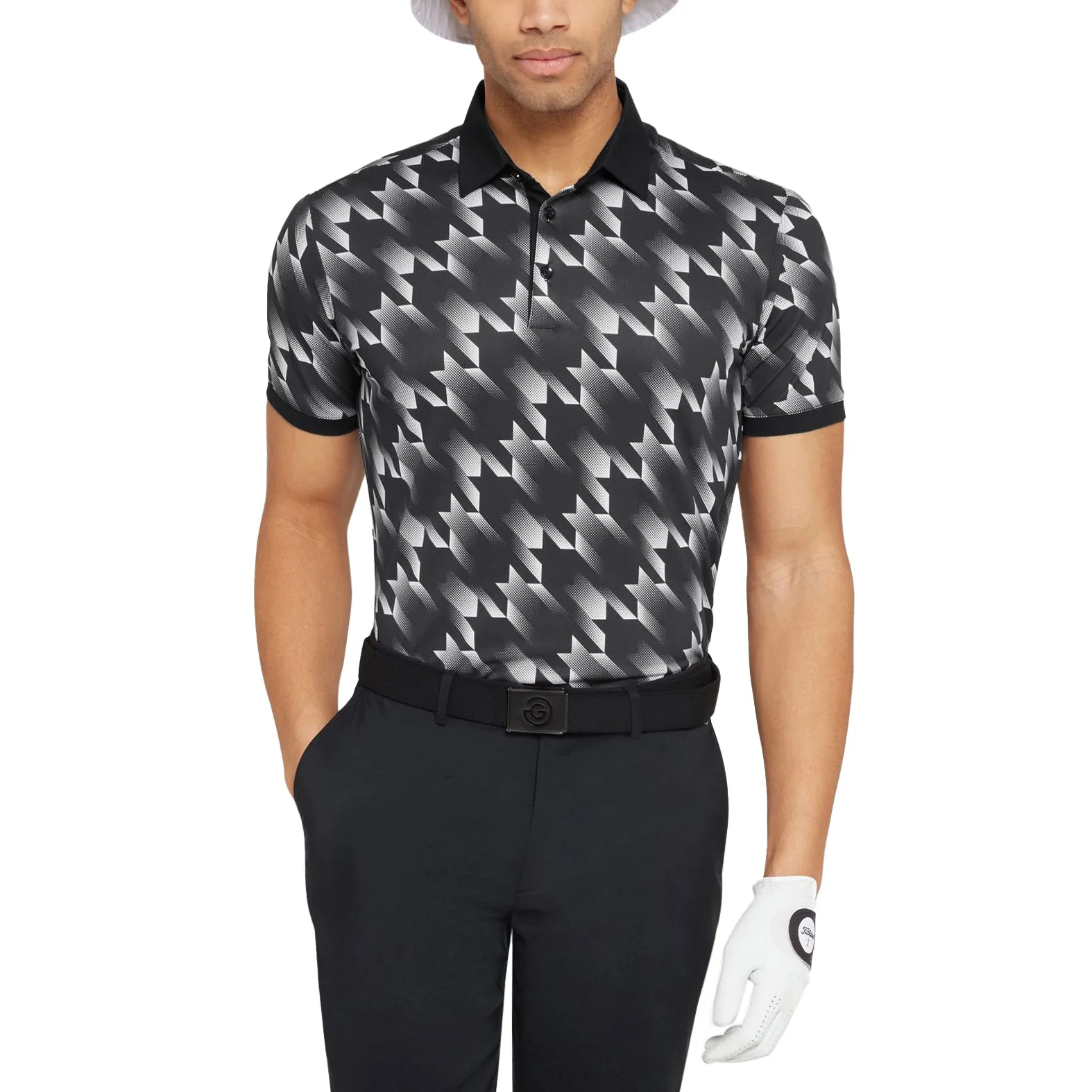 Galvin Green Miles Breathable Golf Polo Shirt - Black/White Breathable mesh SoftCheckered Weave
