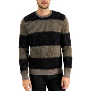 Simple Fashion Men's Fuzzy Striped Sweater,Black/Grey