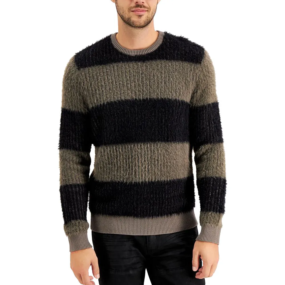 Simple Fashion Men's Fuzzy Striped Sweater,Black/Grey