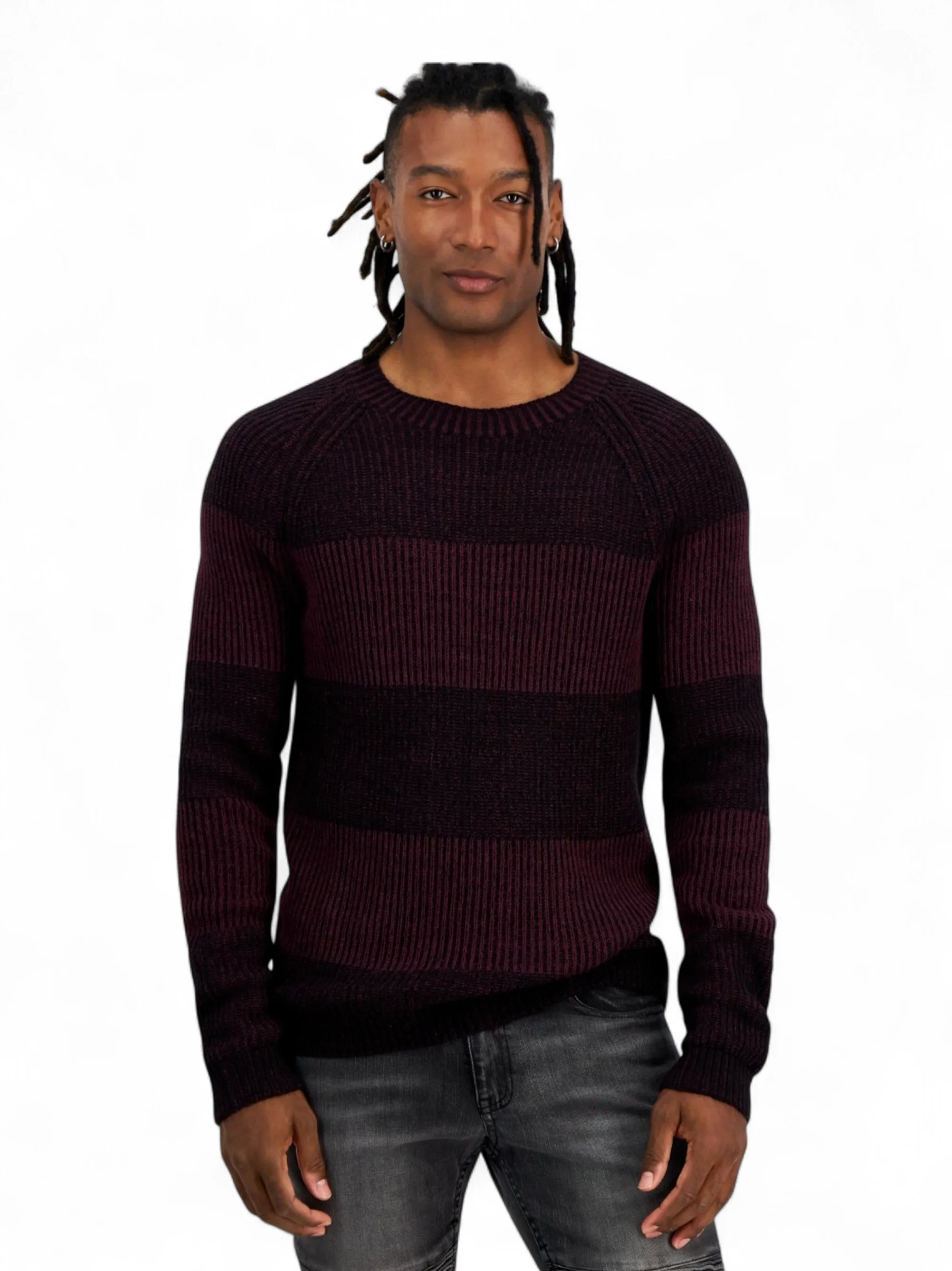 Men's Knitted Sweaters,Burgundy/Black Cotton Blend Chill Outfit