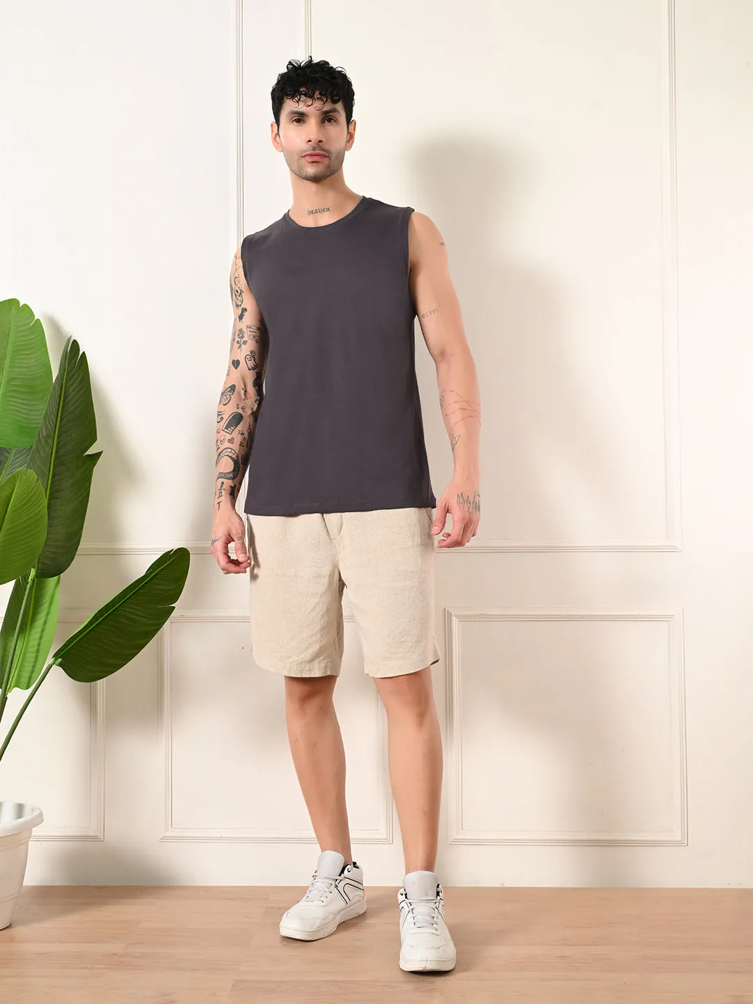 Easy-Wear Solid Charcoal Cotton Sando FlexSeamTechnology