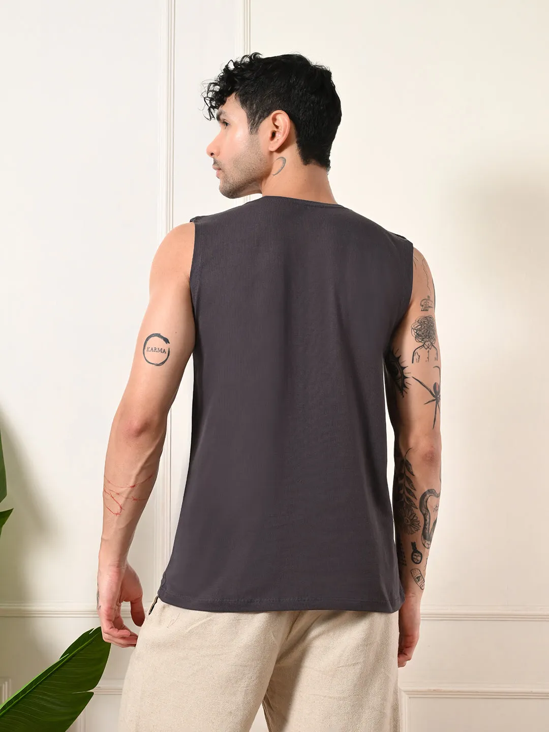 Easy-Wear Solid Charcoal Cotton Sando AntiOdor Fabric