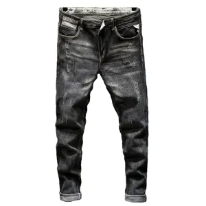 West Louis? Brand Black Street Style Denim Jeans elastic waistband
