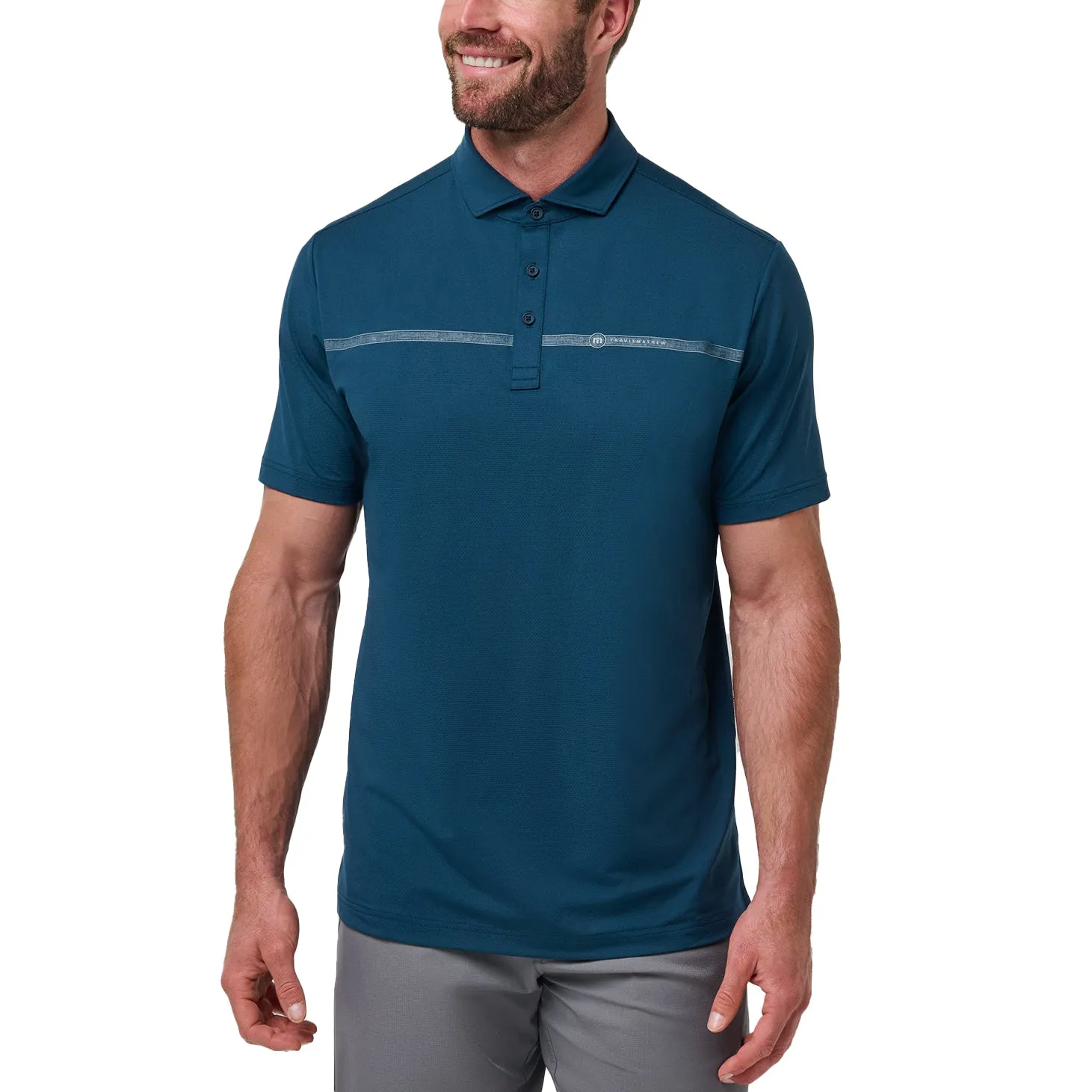 Travis Mathew Heater Pro Chest Stripe Golf Shirt - Titan Casual Essentials Casual Wearable