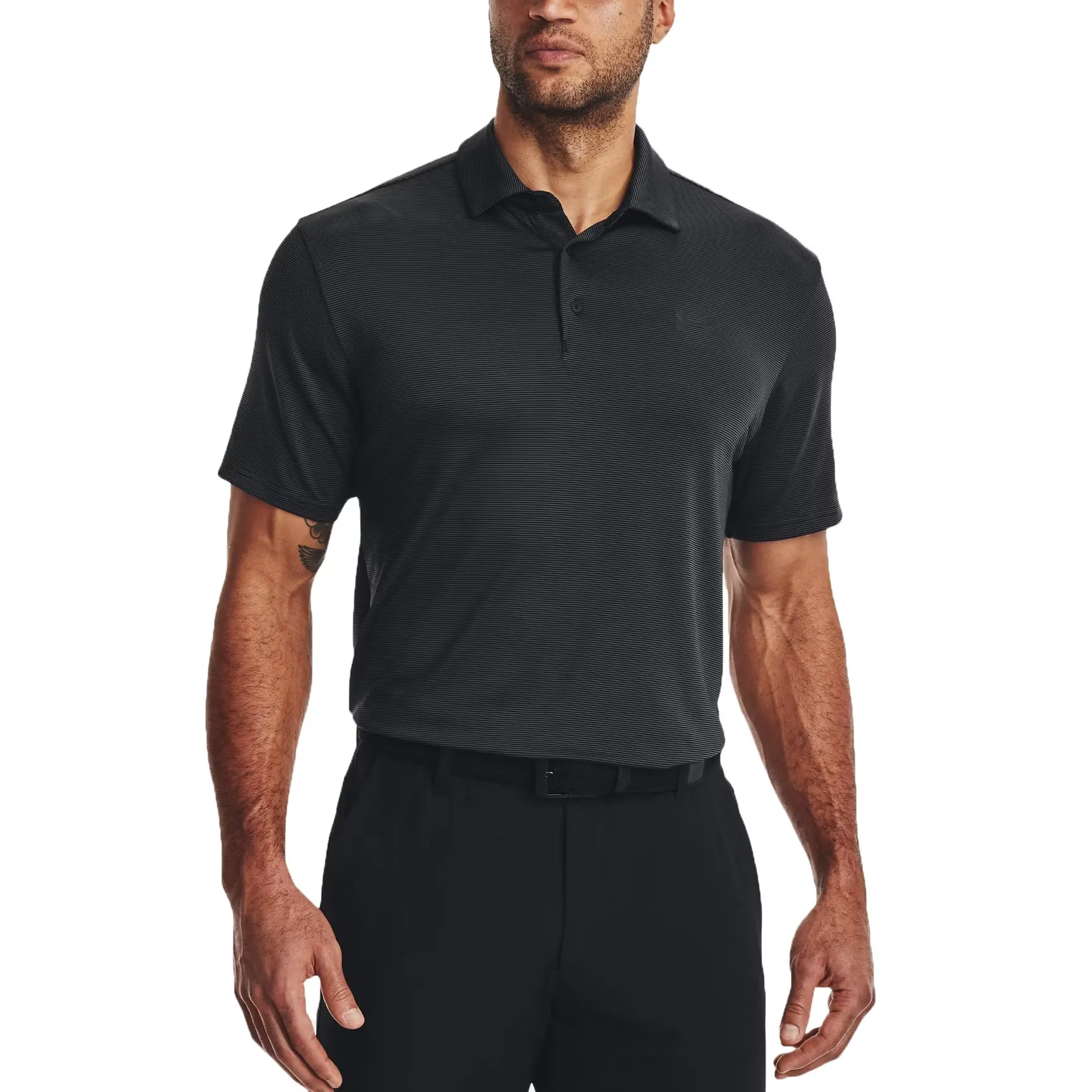 Under Armour Playoff 3.0 Stripe Polo Golf Shirt - Black/Pitch Grey Comfy Style