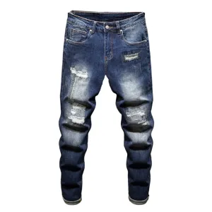 City Walk Smooth Stylish Cut West Louis? Distressed Ripped Hip Hop Style Denim Jeans