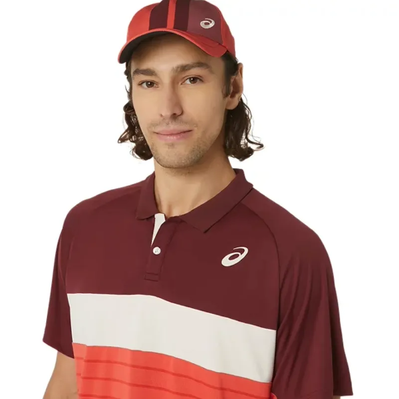 Layered Collar Structure Asics Men Court Polo Shirt - Red Snapper