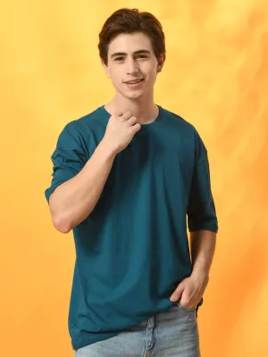 Relaxed Oversized 100% Cotton Solid Tee ?C Teal Flexible Collar Soft Design