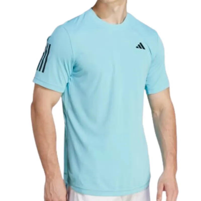 Adidas Men Club 3 Stripes Tennis T-Shirt - Light Aqua Slim Fit Cut