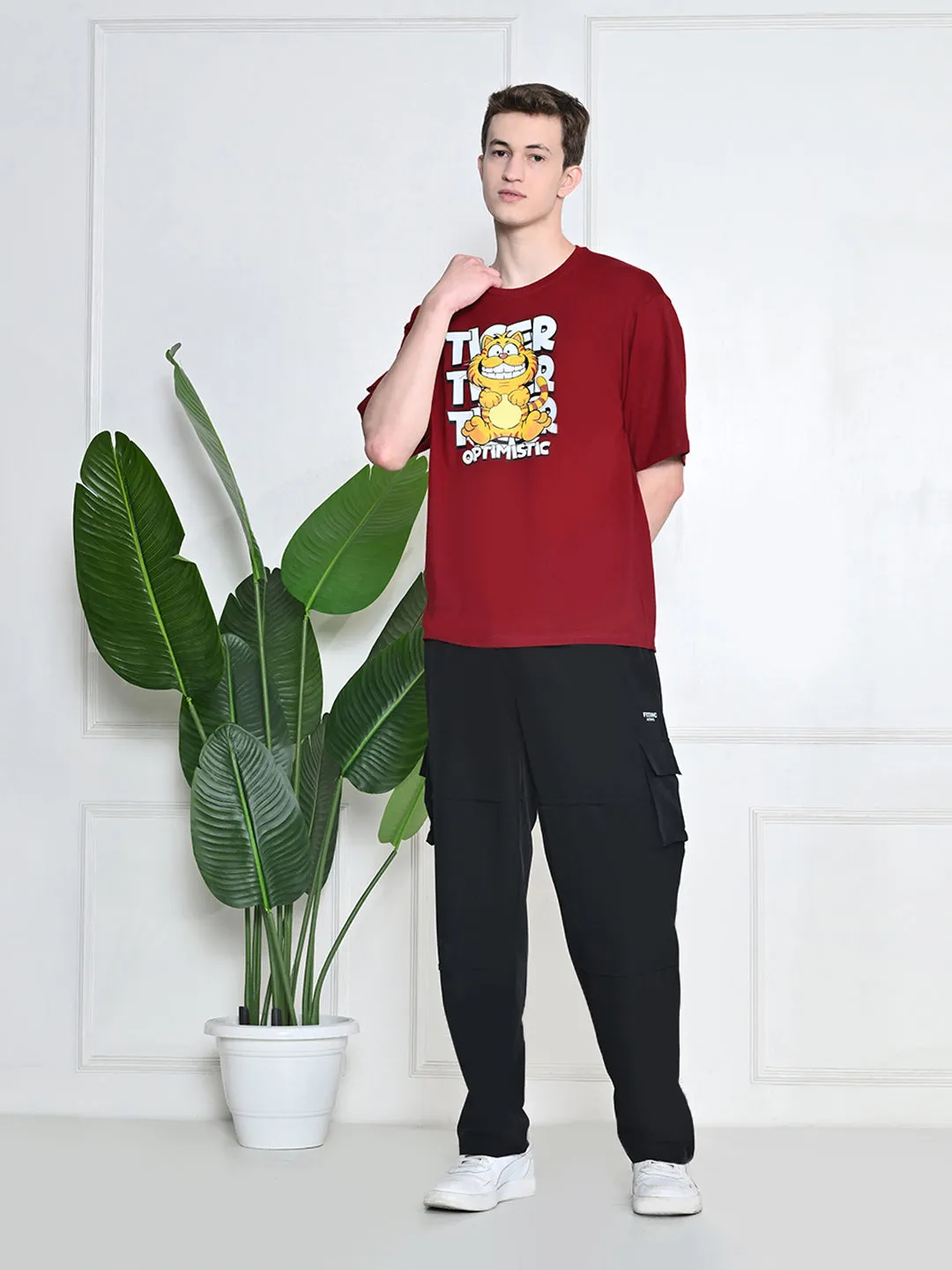 Everyday 100% Cotton Optimistic T-shirt ?C Maroon Sporty Comfort Fit