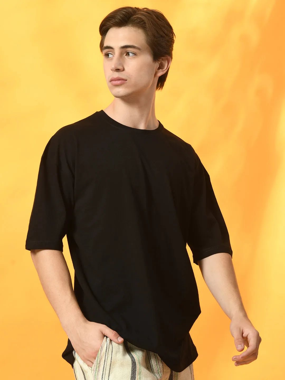 Relaxed Oversized 100% Cotton Solid Tee ?C Black Sport Flex Fit Light Trend