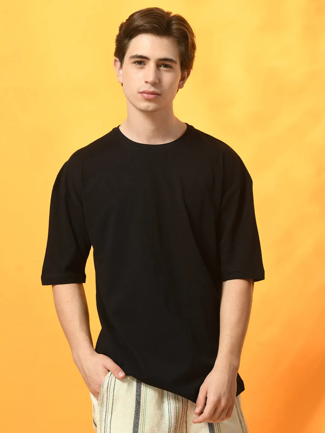 Active Outfit Style Breathable Active Wear Relaxed Oversized 100% Cotton Solid Tee ?C Black
