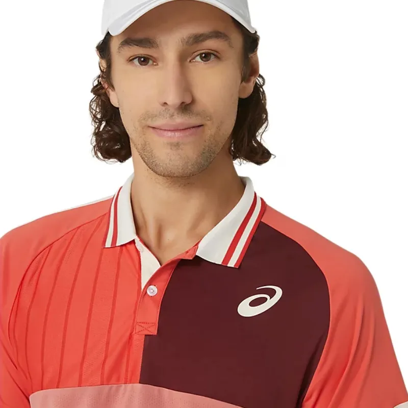 Asics Men Match Polo Tennis Shirt - Red Snapper Breathable wear