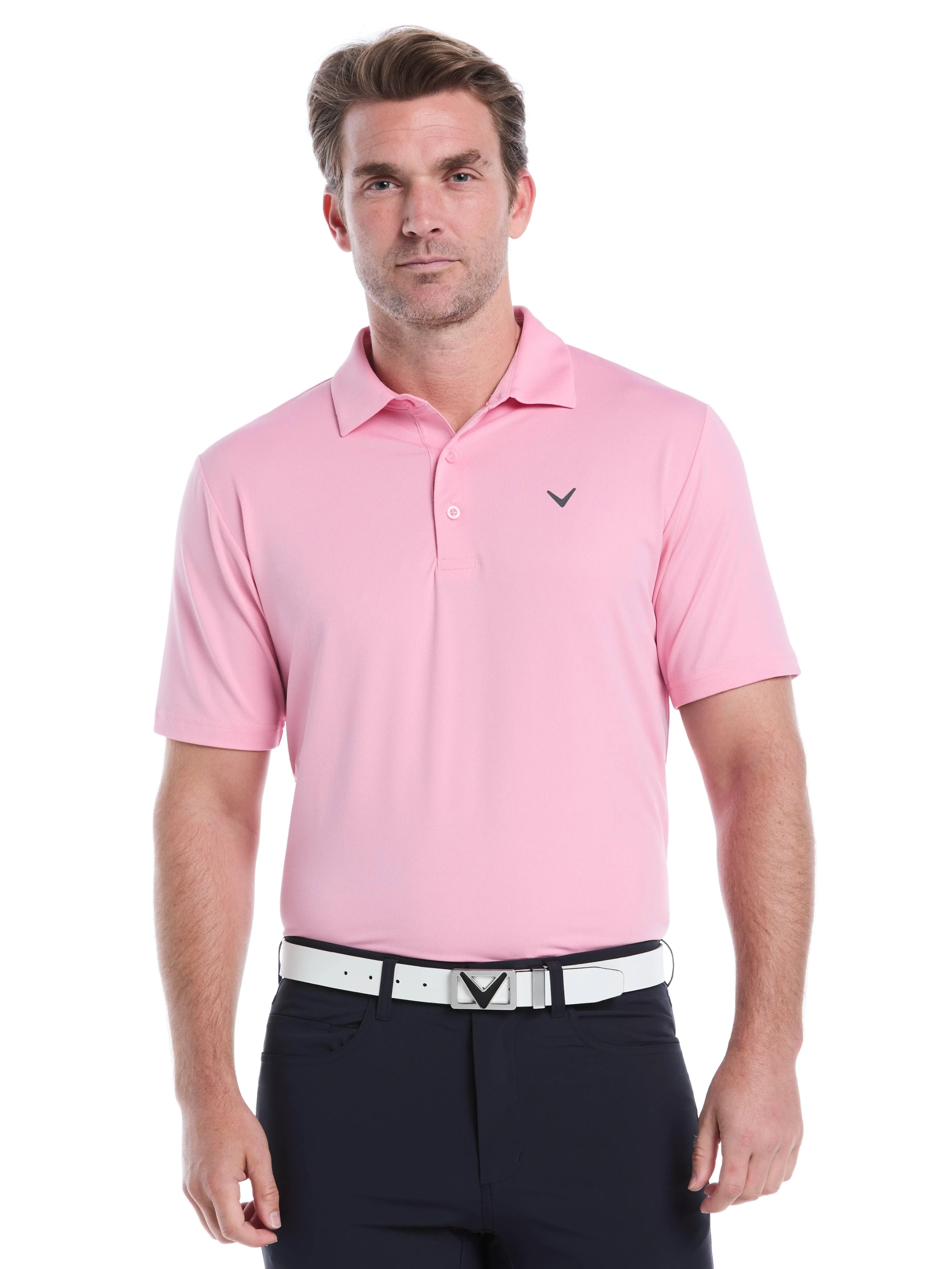 Adaptive Torso Contouring Mens Micro Hex Solid Golf Polo