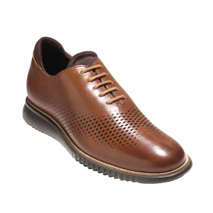 Mens Cole Haan Zerogrand Laser Wingtip Oxford in British Tan/Java All Day Travel Light Comfort Stand