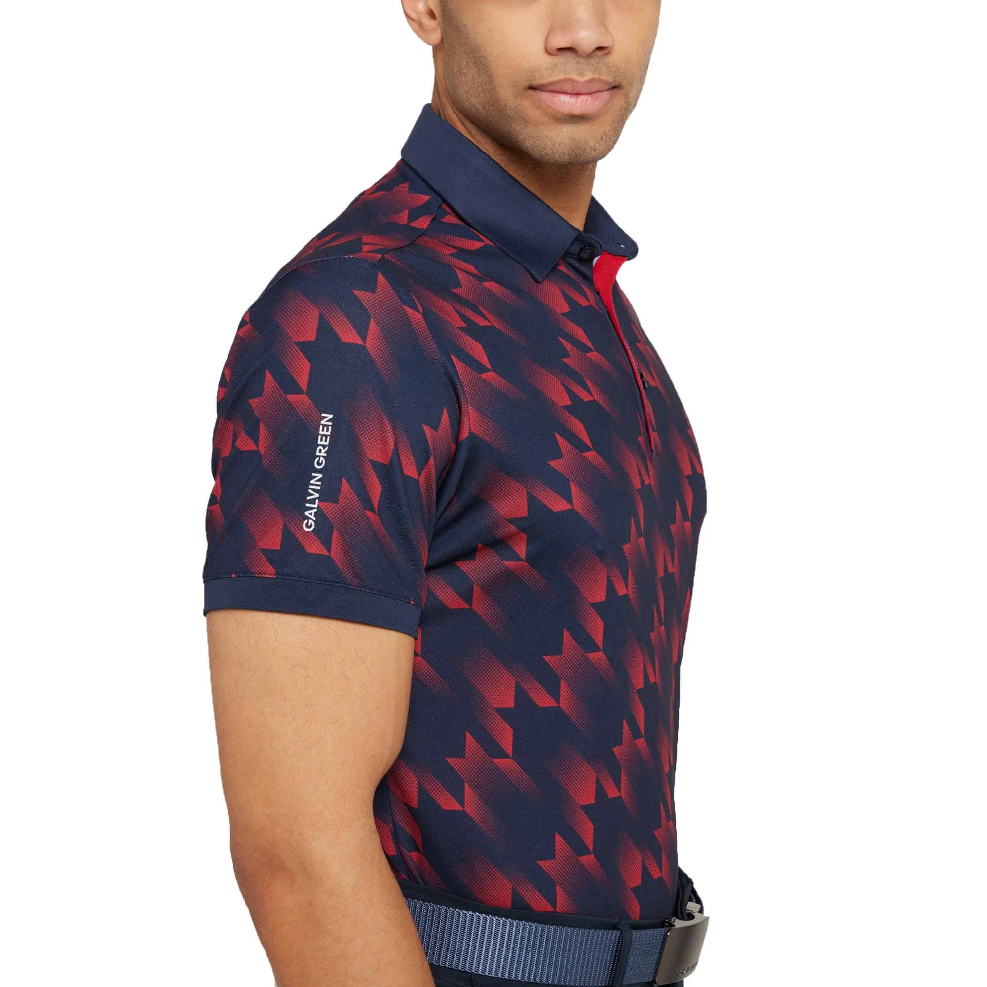 Galvin Green Miles Breathable Golf Polo Shirt - Navy/Red Colorfast Dye Process Flexible stretch