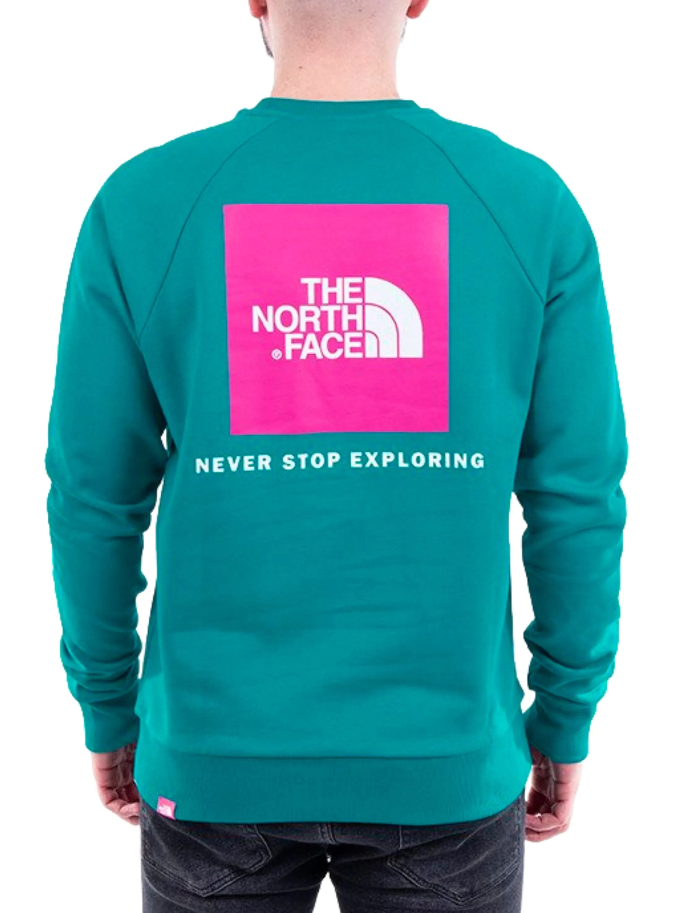 Essential Bold Men's  Back Brand Logo Printed Sweaters, Dark Turquoise