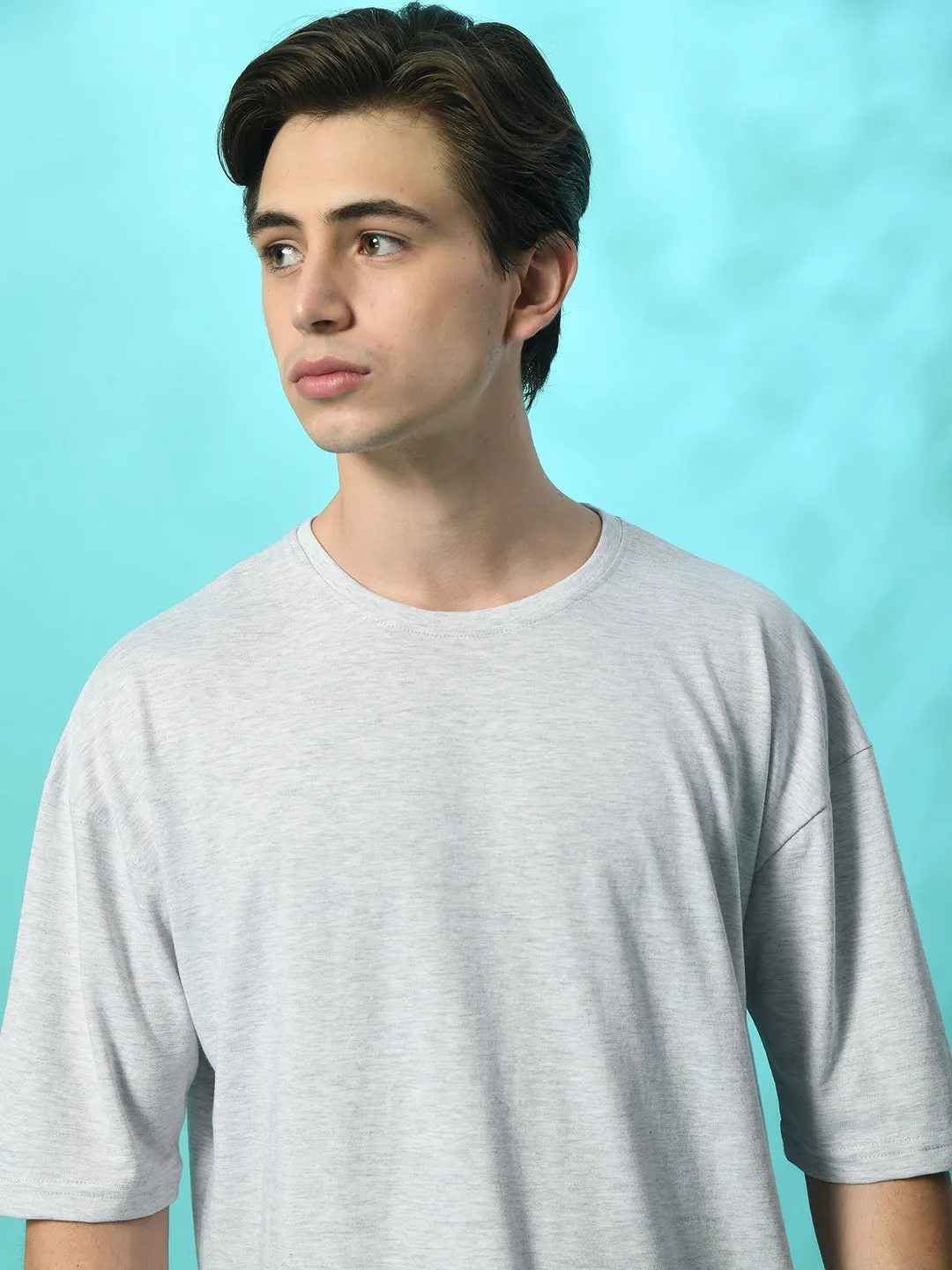 Sleek Comfort Relaxed Oversized 100% Cotton Solid Tee ?C Melange Grey