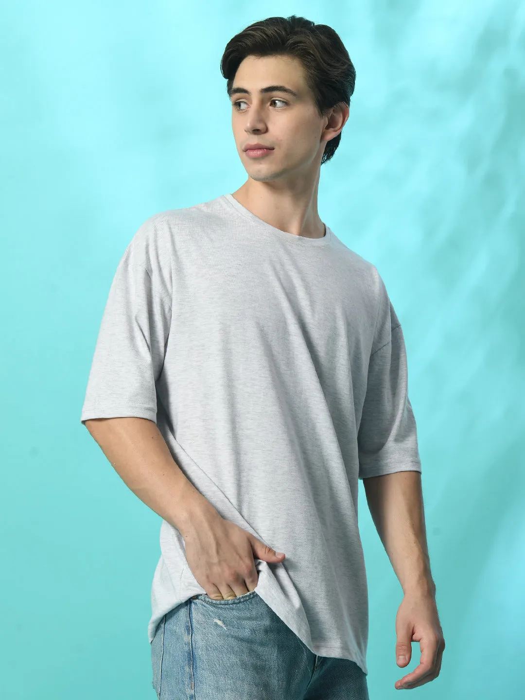 Relaxed Oversized 100% Cotton Solid Tee ?C Melange Grey Eco Friendly Dyes Quick Comfort