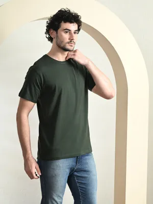 Comfy 100% Cotton Solid Regular Fit Tee - Green Sporty Stretch Fit