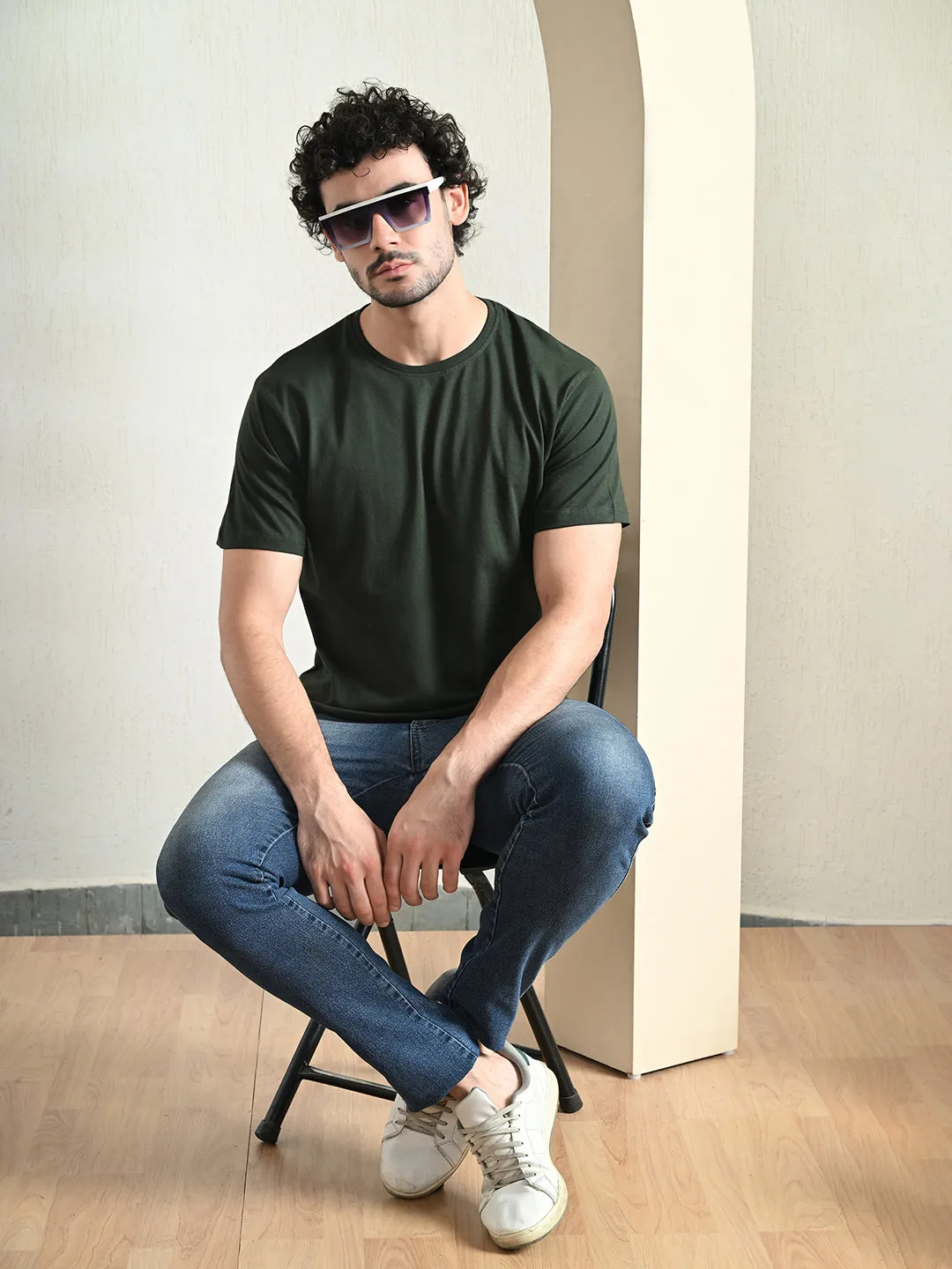 Comfy 100% Cotton Solid Regular Fit Tee - Green Comfy Comfort UV resistant