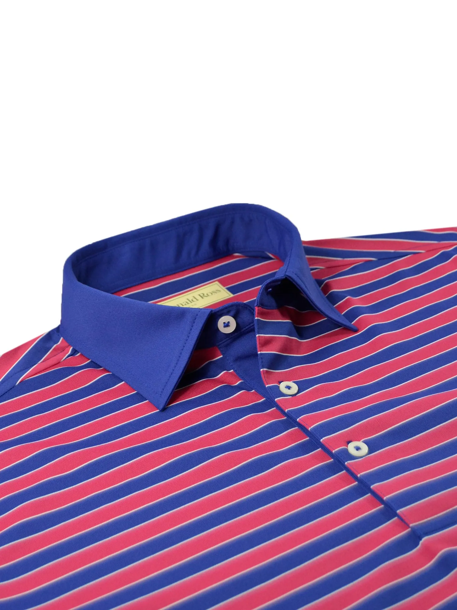 Donald Ross Mens Bold Regimental Stripe Jersey Polo - NAVY Chic Comfort Ventilated Side Gussets
