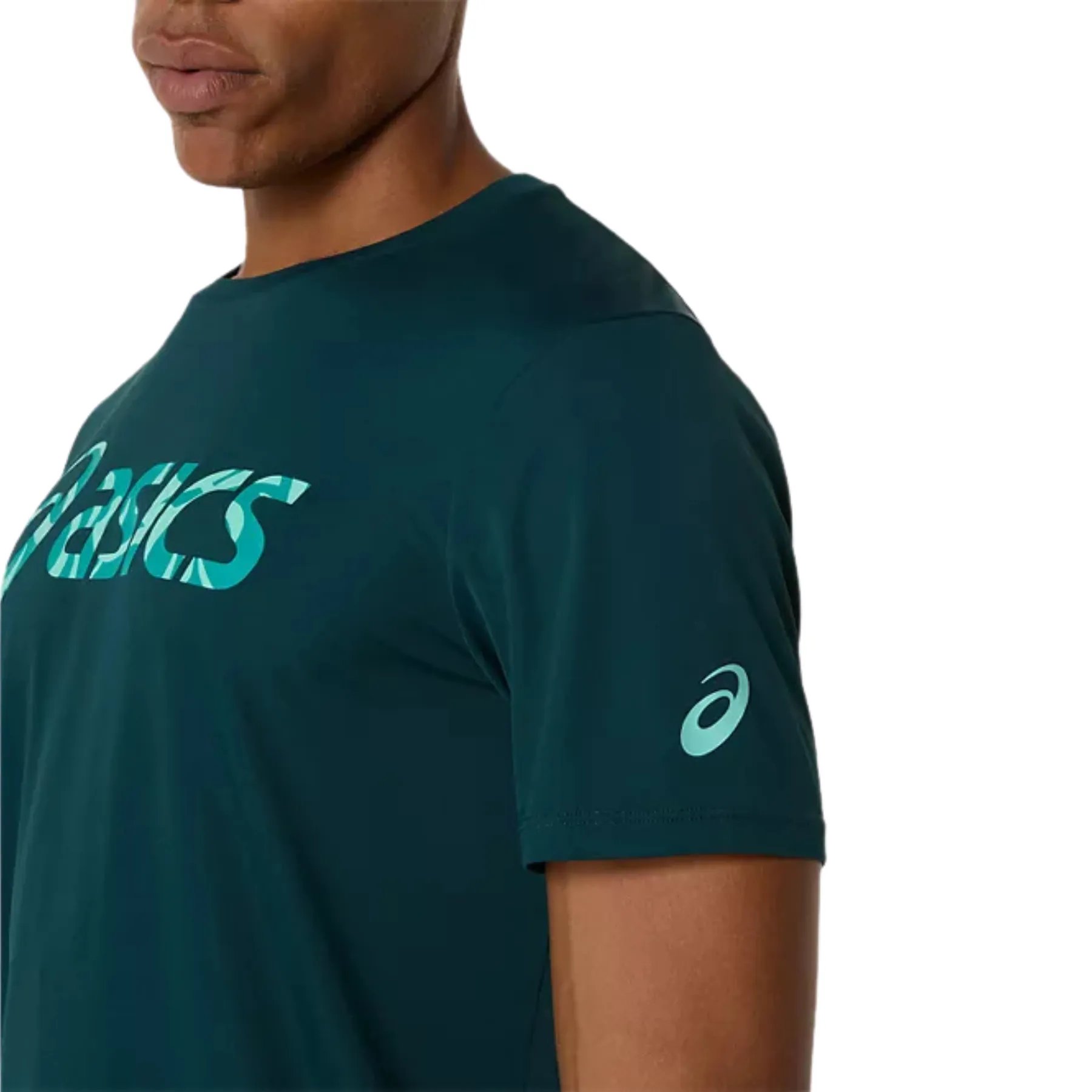 Flexible Ribbed Neckline Casual Essential Asics Match Seasonal Graphic Mens Tee - Saxon Green