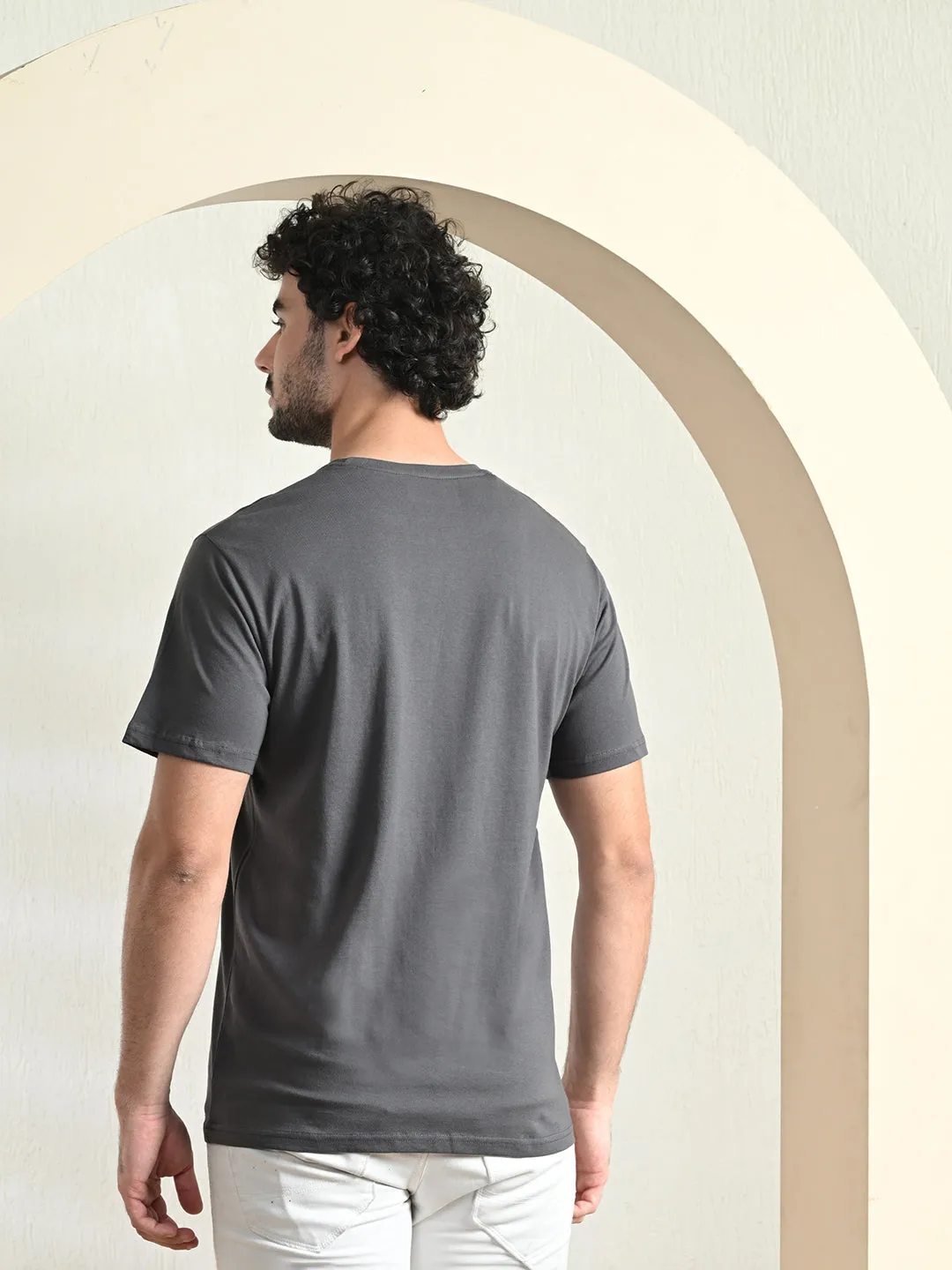 Comfy 100% Cotton Solid Regular Fit Tee - Charcoal Thermal Regulation Fabric UV Protective Coating