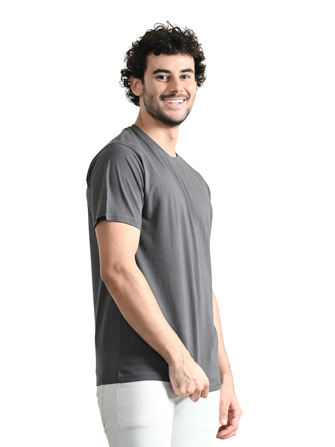 Comfy 100% Cotton Solid Regular Fit Tee - Charcoal Valentine's Day Unique Design