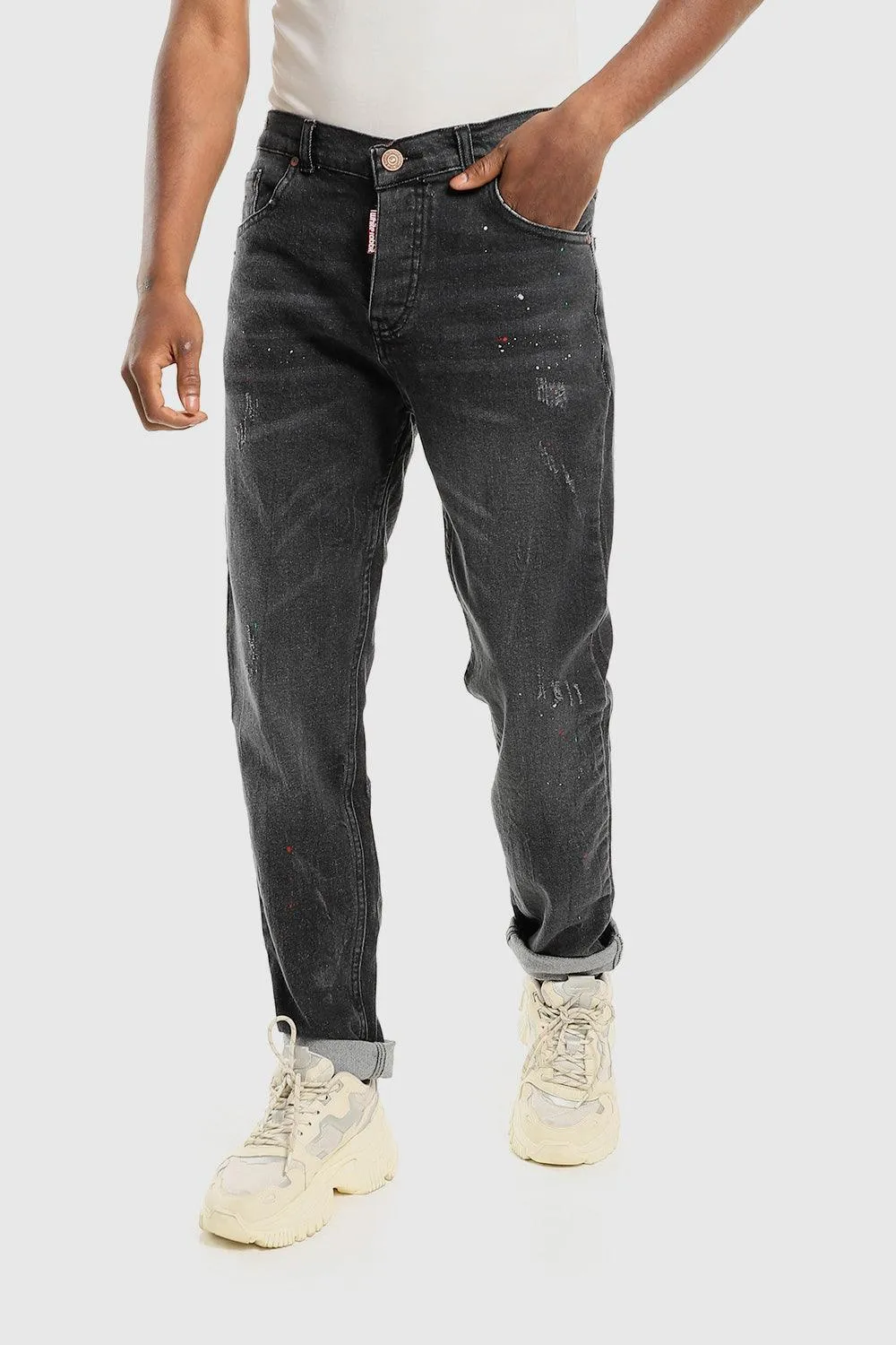 Front Wash With Splatter Colors Heather Black Jeans Contemporary Style